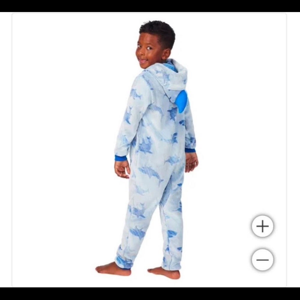 Saint Eve Youth Hooded Fleece Sleeper Blue shark onesie - Picture 2 of 5